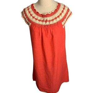 LUCKY & Coco Womens Sleeveless Blouse Orange Lacey Collar Size L 100% Cotton